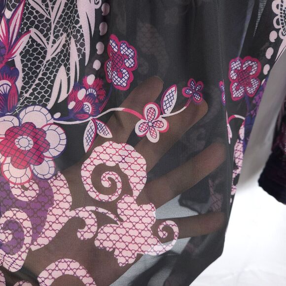 Chico's 0 Womens 4 Purple Floral Flower Sheer Button Up Tunic Blouse Top Shirt - Picture 4 of 7